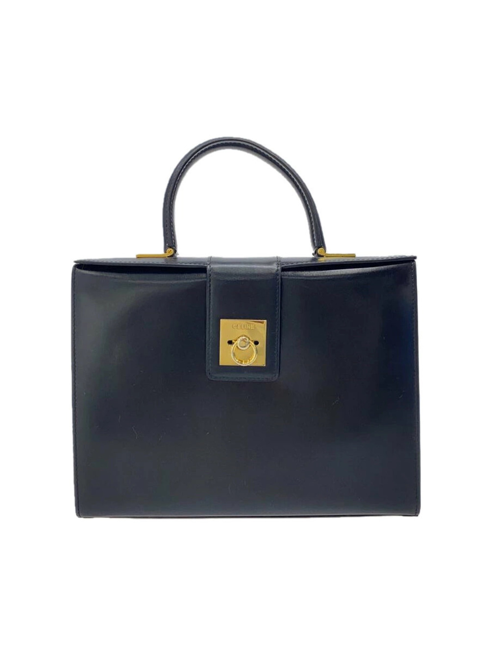 Celine handbag black leather goldtone ring lock hardware Black